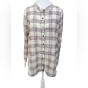 NWOT ODDI Lavender & Cream Check Button Down Top + Lace Embroidered Back Medium